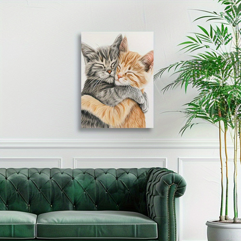 1pc Two Fashion Cats Canvas Wall Art - Modern Gray & Orange Tabby Painting, Wood Framed Wrapped Canvas, Ready to Hang for Living Room