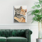 1pc Two Fashion Cats Canvas Wall Art - Modern Gray & Orange Tabby Painting, Wood Framed Wrapped Canvas, Ready to Hang for Living Room