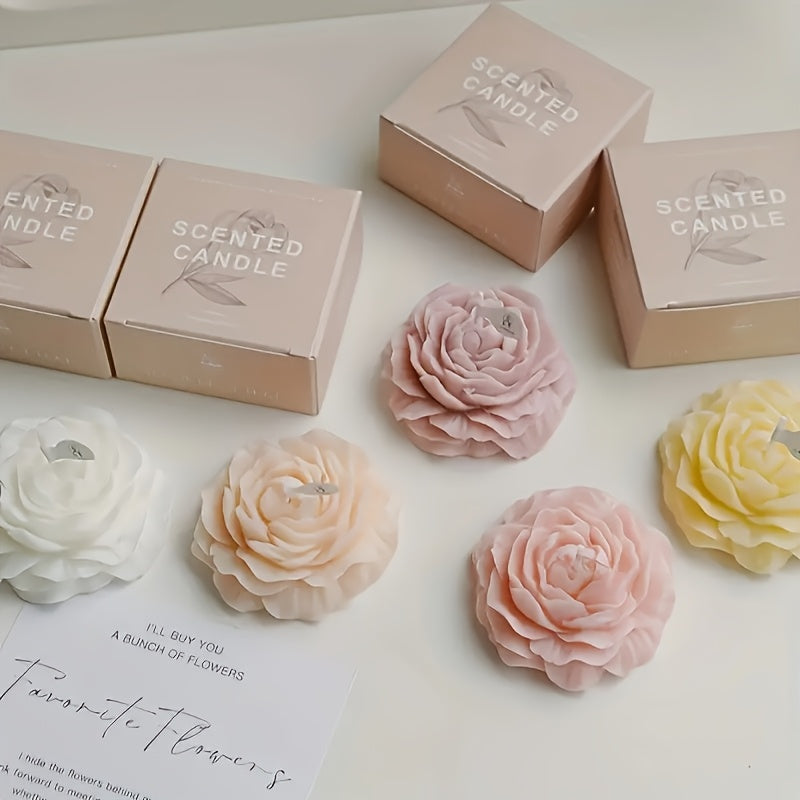 5pcs Handcrafted Peony Scented Soy Wax Candles, Single-Wick, Decorative Floral Candles, for Wedding, Party Decor, Mother'S Day, Valentine's, Thanksgiving, Christmas, New Year, Universal Gifts