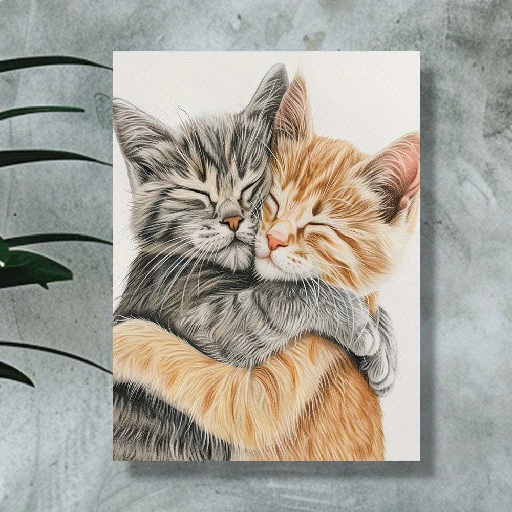 1pc Two Fashion Cats Canvas Wall Art - Modern Gray & Orange Tabby Painting, Wood Framed Wrapped Canvas, Ready to Hang for Living Room