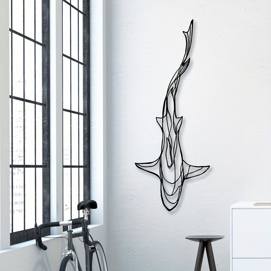1pc Shark Wall Art Wall Decorations, Line Shark Pendant Minimalist Wall Art Metal Iron Art Hollow Wall Hanging Pendant Ornament