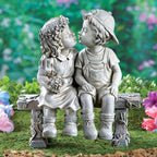 Charming Resin Statue of a Boy and Girl on Bench - Ideal Valentine's Day Gift, Romantic Garden & Home Decor Ornament, Versatile Indoor/Outdoor Use, No Power Needed