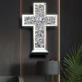 1pc Mirror Glass Cross Wall Art with Sparkling Crystal Accents - Elegant Holiday Home Decor for Christmas