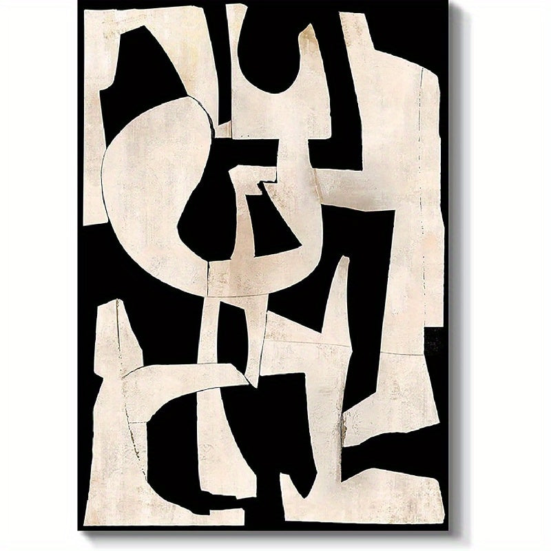 1pc Abstract Black and White Wooden Framed Canvas Wall Art - 0.89inch Thick Frame, Premium Canvas & Solid Wood