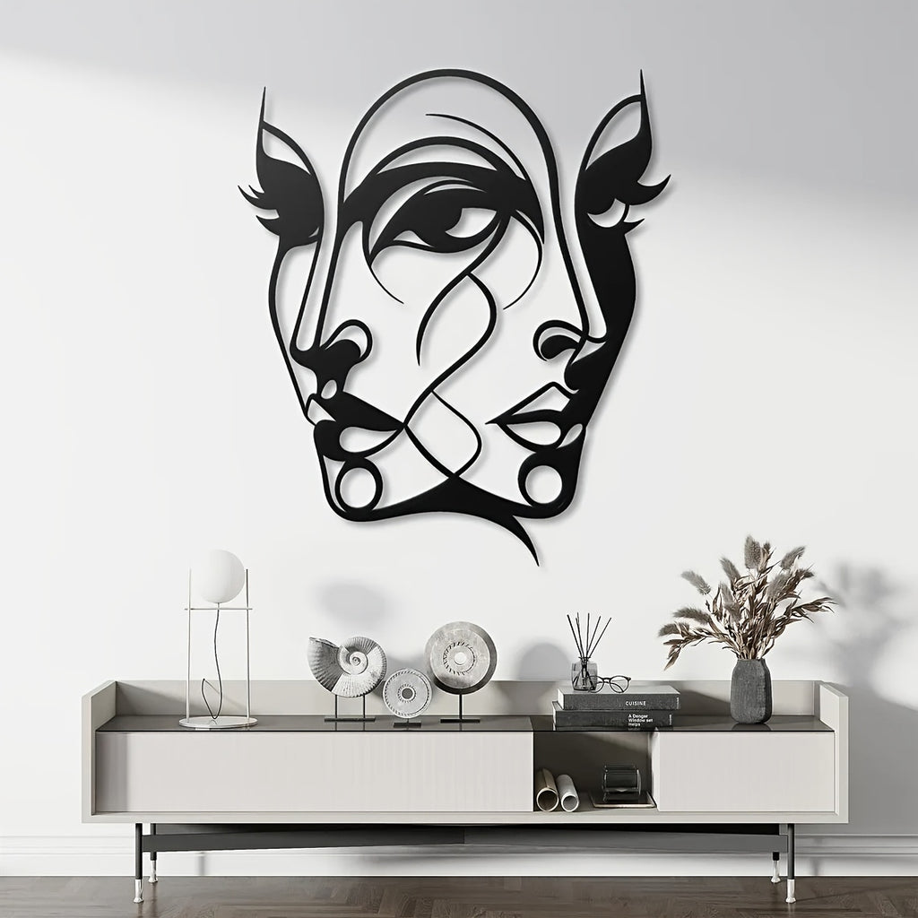 1pc Abstract Woman Face Metal Wall Art, Graceful Art Metal Wall Mural, Perfect for Living Room And Bedroom Decoration, Ideal Gift for Abstract Enthusiasts