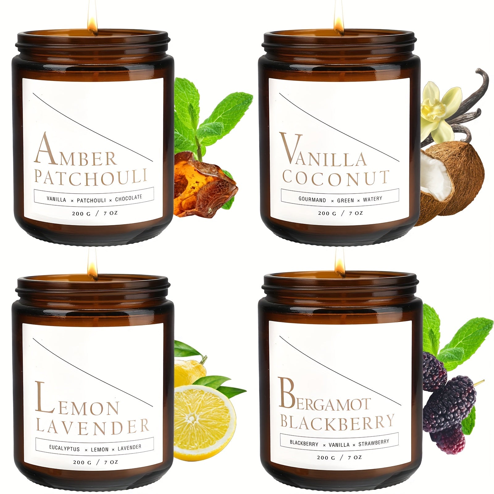 4 Pack Scented Candles Set | Men Candle Set, Scented Candles for Home, Gifts for Men Gift Set - Manly Gifts Soy Candle Of Faux Leather/Smoke & Vanilla/Oak/Lavender