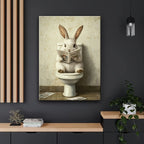 pc Wooden Framed Canvas Painting, Rabbit in The Toilet Reading Newspaper Painting, Wall Decoration Art, Suitable for Anniversary, Home And Living Room Decoration Painting