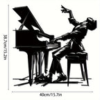 Pianist Metal Wall Art - 15.7"x15.2" Iron Silhouette Decor, Classic Indoor/Outdoor Musical Wall Sculpture for Patio, Balcony & Living Room