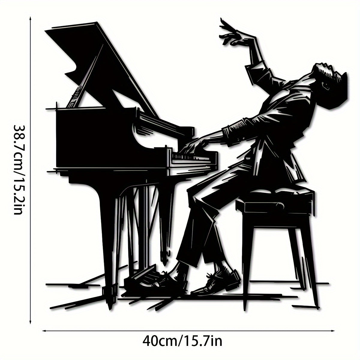 Pianist Metal Wall Art - 15.7"x15.2" Iron Silhouette Decor, Classic Indoor/Outdoor Musical Wall Sculpture for Patio, Balcony & Living Room