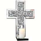 1pc Mirror Glass Cross Wall Art with Sparkling Crystal Accents - Elegant Holiday Home Decor for Christmas