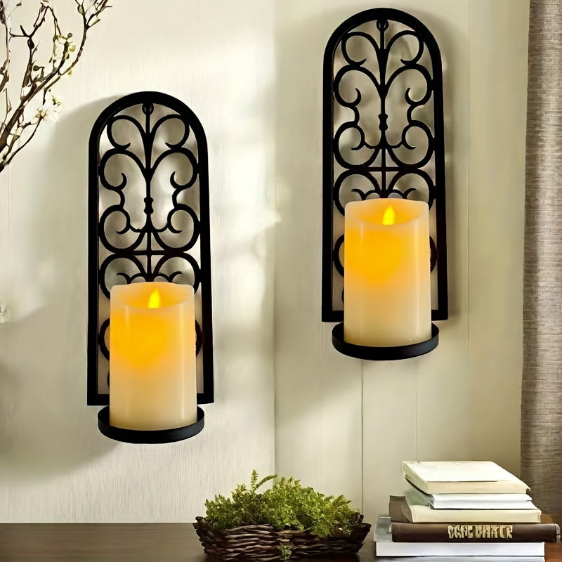 Pair of Iron Art Wall Hanging Candle Holders
