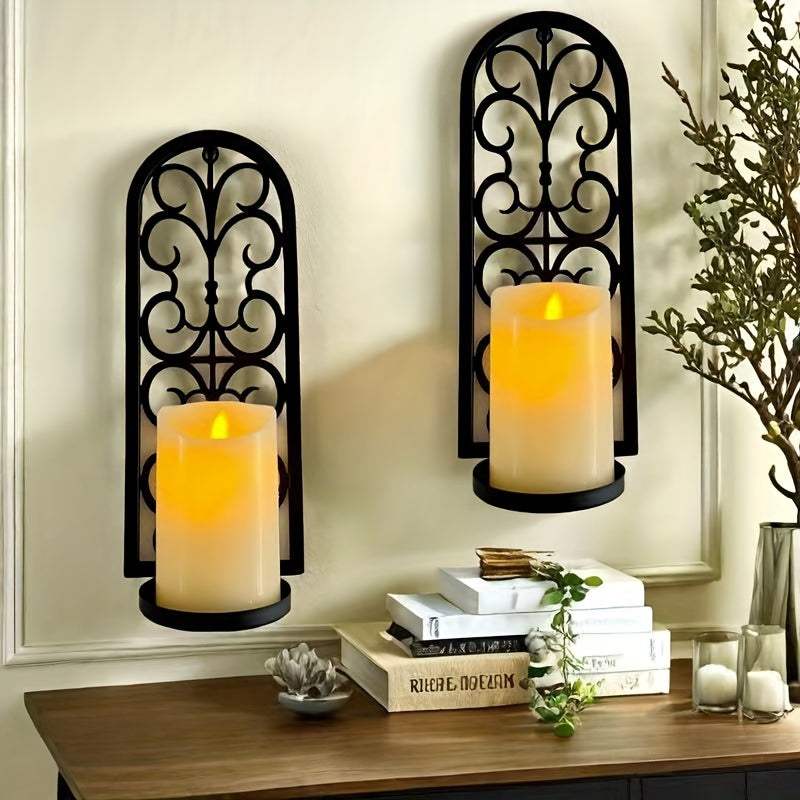 Pair of Iron Art Wall Hanging Candle Holders
