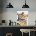 1pc Two Fashion Cats Canvas Wall Art - Modern Gray & Orange Tabby Painting, Wood Framed Wrapped Canvas, Ready to Hang for Living Room