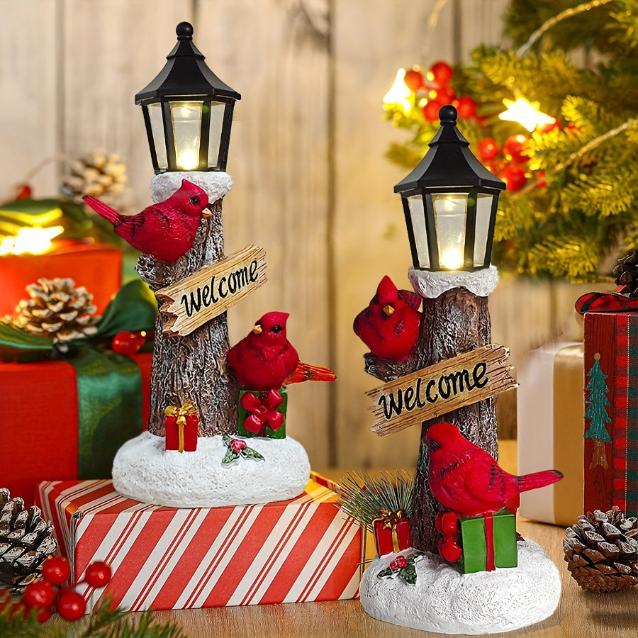 Red Cardinal Christmas Statues with LED Lights, Cozy Christmas Tabletop Figurine Winter Statue Decor, Glowing X-mas Decorations - Home Holiday Party Christmas Decorations