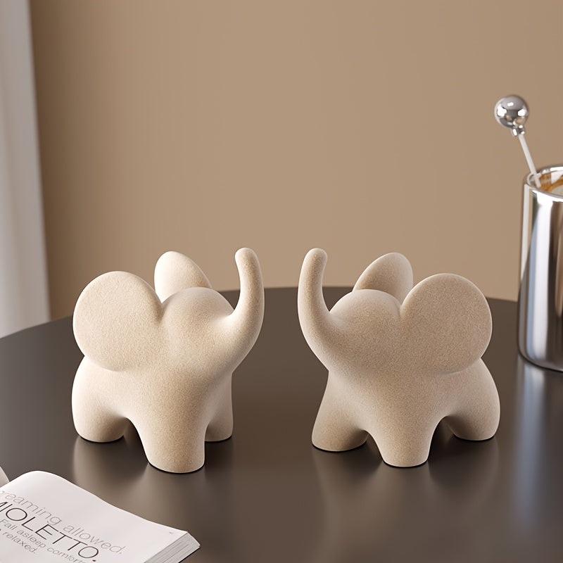 1pc Beige Elephant Ornament - Modern Minimalist Resin/ Flocking, Perfect for Home & Office Desk Decor - Ideal Gift for Holidays
