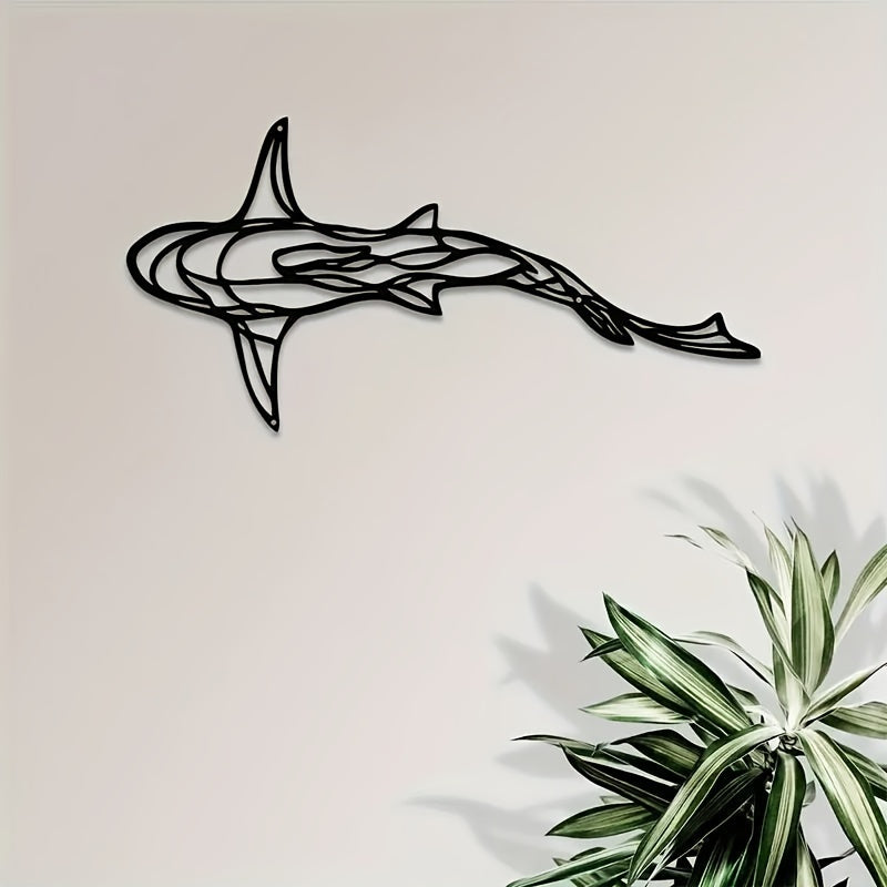 1pc Shark Wall Art Wall Decorations, Line Shark Pendant Minimalist Wall Art Metal Iron Art Hollow Wall Hanging Pendant Ornament