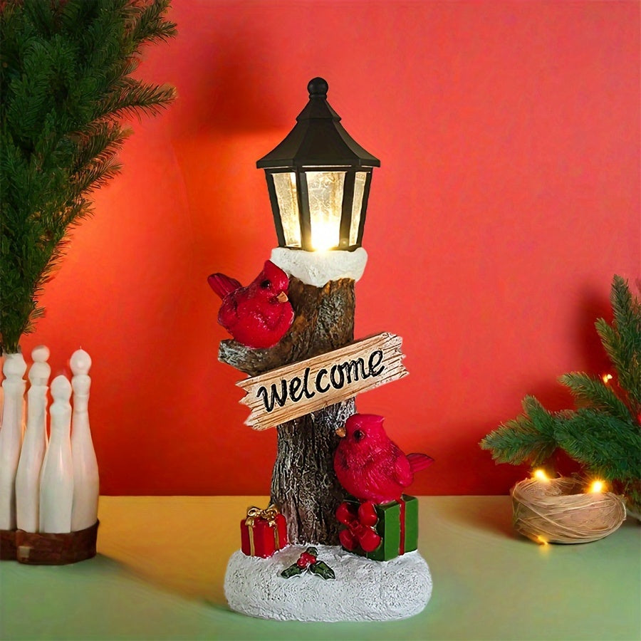 Red Cardinal Christmas Statues with LED Lights, Cozy Christmas Tabletop Figurine Winter Statue Decor, Glowing X-mas Decorations - Home Holiday Party Christmas Decorations