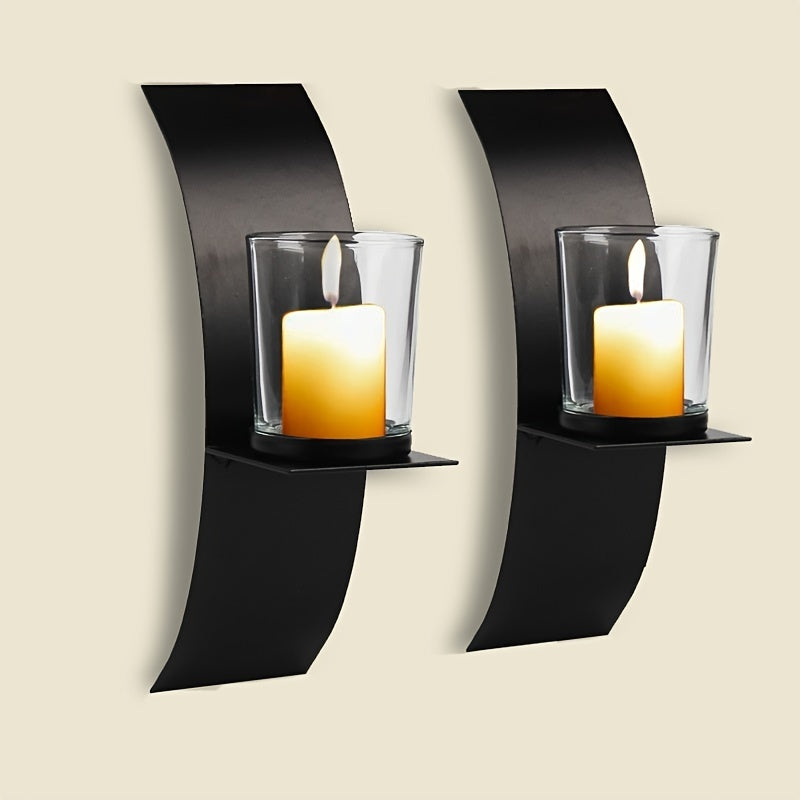 2pcs, Wall Sconce Candle Holder, 3D Curved Wall Candle Holder, Black Iron Candle Holder, Wall Hanging Candle Tray