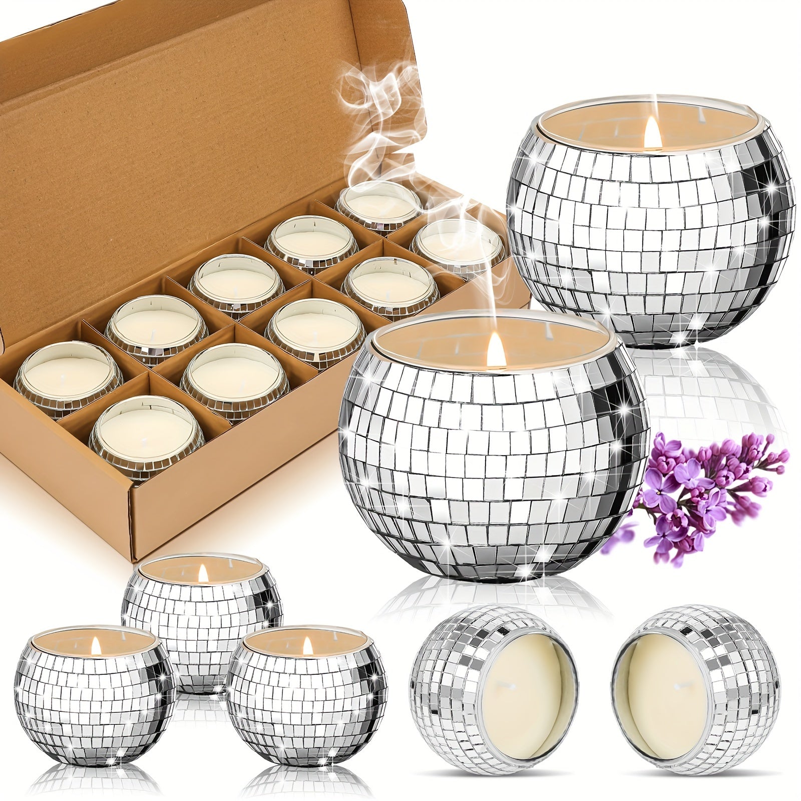 Scented Candle Gifts Bulk For Women Mirror Disco Ball Candle Storage Soy Candles With Essential Oils For Wedding 70s Disco Party Decoration Teacher Mom Home Birthday Gifts (10 Pcs)