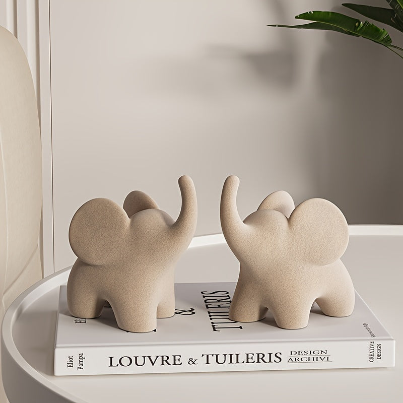 1pc Beige Elephant Ornament - Modern Minimalist Resin/ Flocking, Perfect for Home & Office Desk Decor - Ideal Gift for Holidays