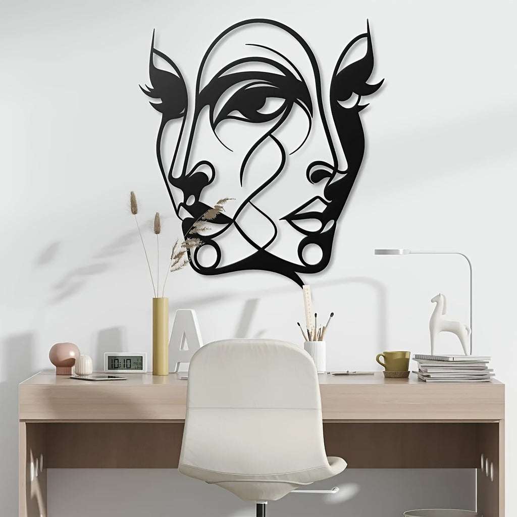 1pc Abstract Woman Face Metal Wall Art, Graceful Art Metal Wall Mural, Perfect for Living Room And Bedroom Decoration, Ideal Gift for Abstract Enthusiasts