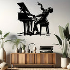 Pianist Metal Wall Art - 15.7"x15.2" Iron Silhouette Decor, Classic Indoor/Outdoor Musical Wall Sculpture for Patio, Balcony & Living Room