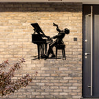 Pianist Metal Wall Art - 15.7"x15.2" Iron Silhouette Decor, Classic Indoor/Outdoor Musical Wall Sculpture for Patio, Balcony & Living Room