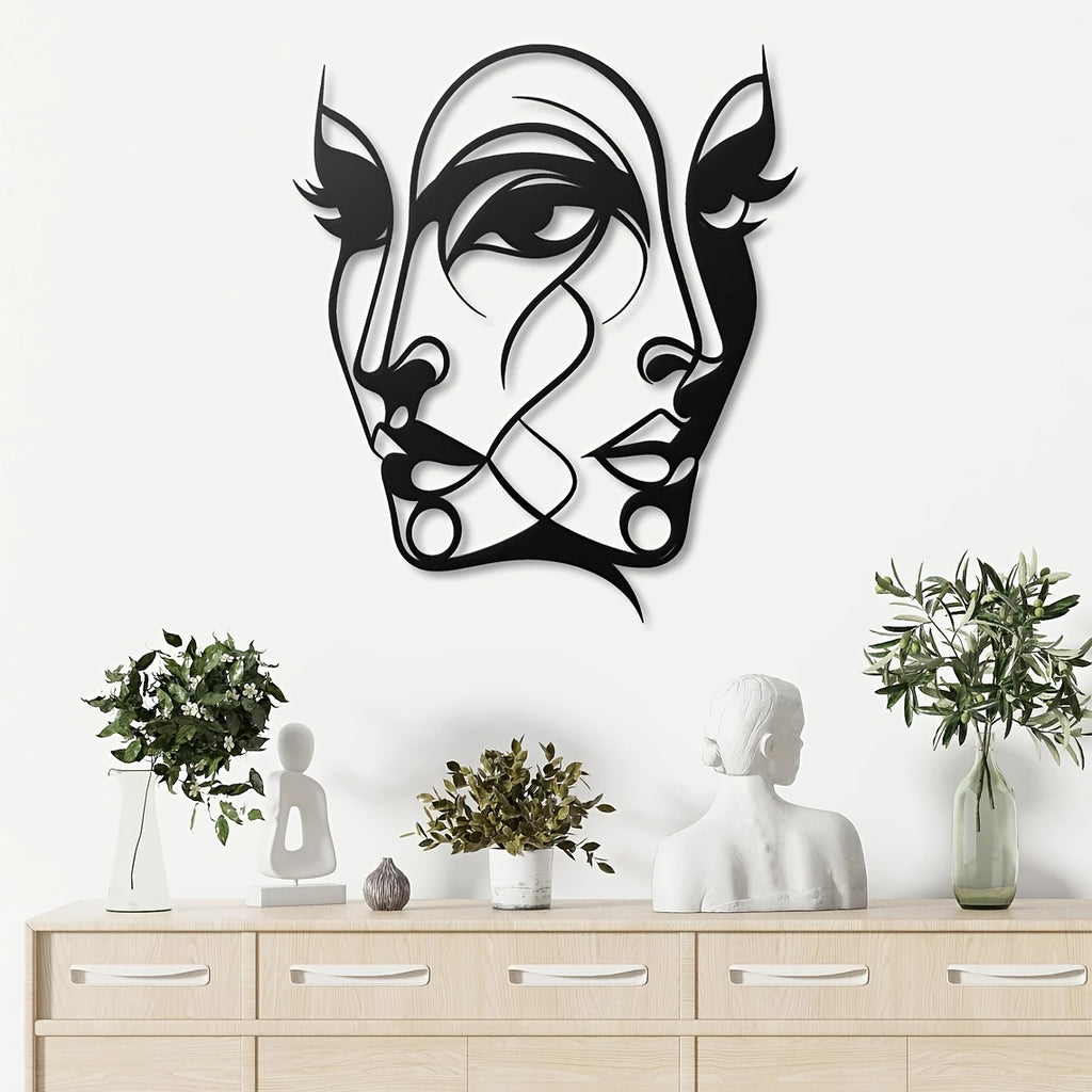 1pc Abstract Woman Face Metal Wall Art, Graceful Art Metal Wall Mural, Perfect for Living Room And Bedroom Decoration, Ideal Gift for Abstract Enthusiasts