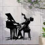 Pianist Metal Wall Art - 15.7"x15.2" Iron Silhouette Decor, Classic Indoor/Outdoor Musical Wall Sculpture for Patio, Balcony & Living Room