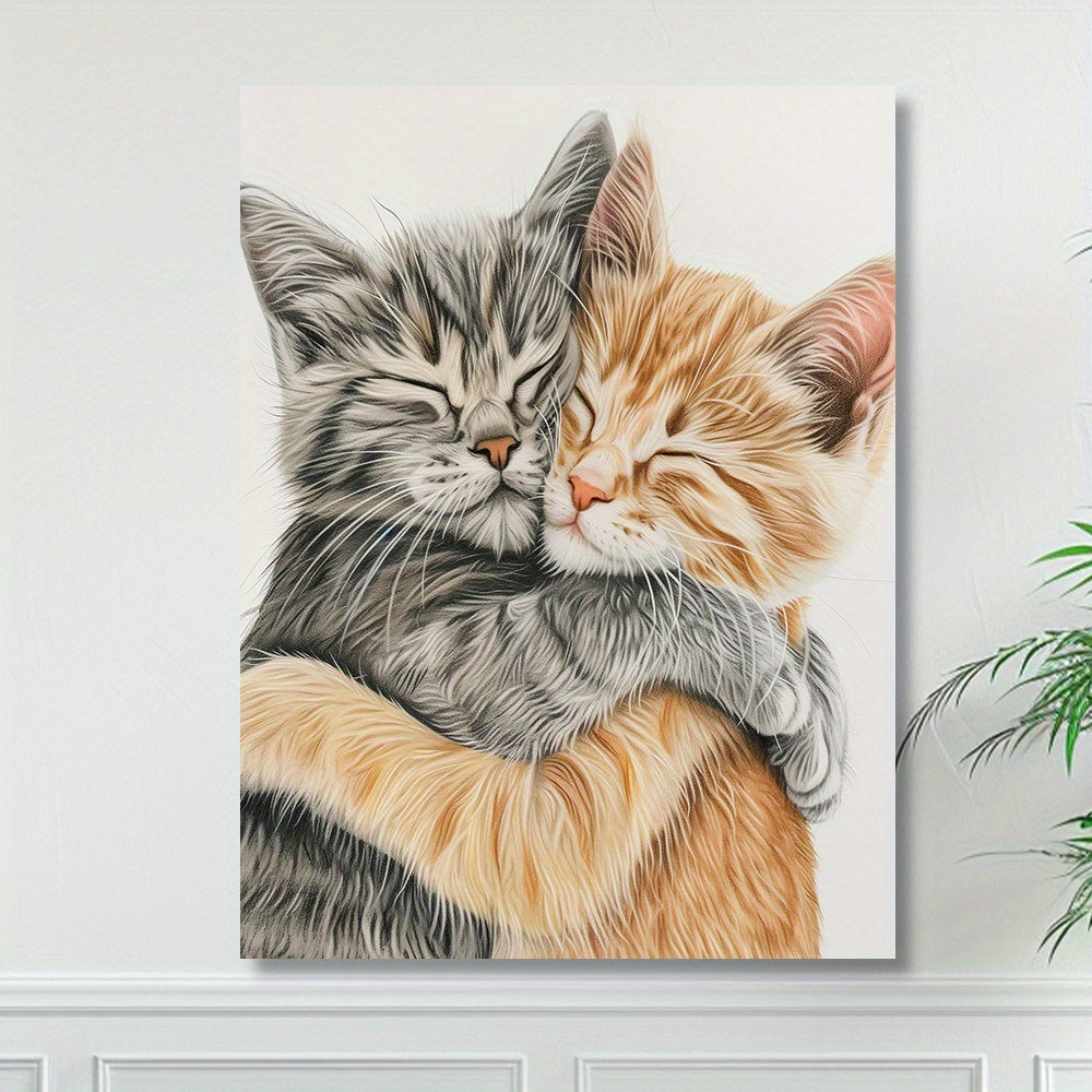 1pc Two Fashion Cats Canvas Wall Art - Modern Gray & Orange Tabby Painting, Wood Framed Wrapped Canvas, Ready to Hang for Living Room