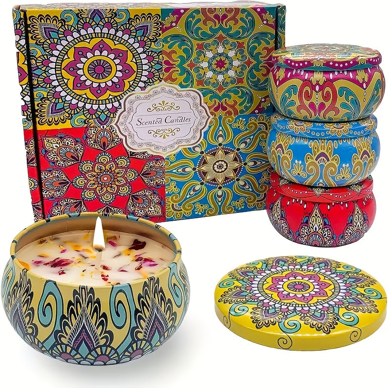 4pcs Fragrance Candles Jasmine, Sandalwood, Lavender & Rose Scents For Relax, Relaxation, Bathing, Yoga - Perfect Holiday Present, Random Color, Candle Box