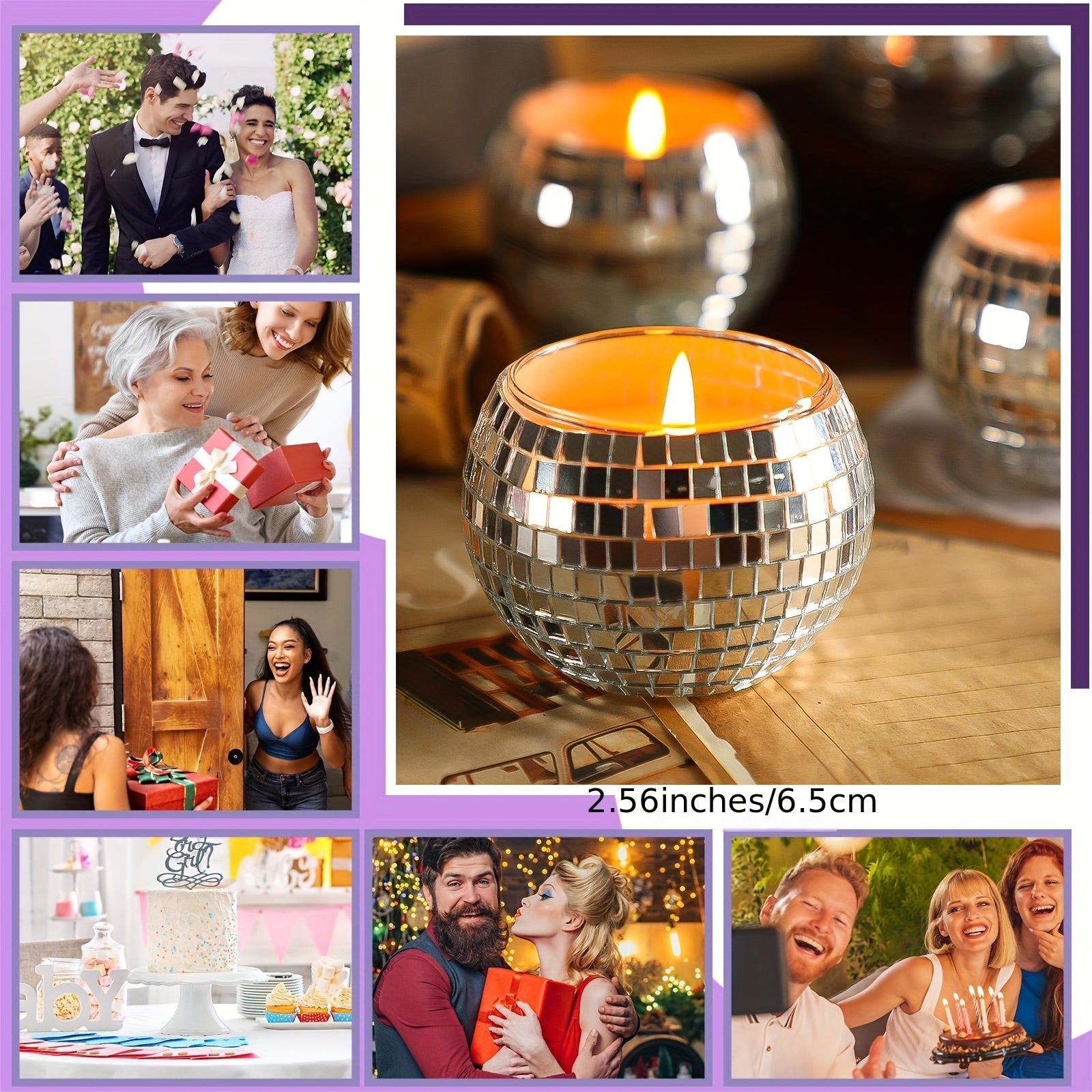 Scented Candle Gifts Bulk For Women Mirror Disco Ball Candle Storage Soy Candles With Essential Oils For Wedding 70s Disco Party Decoration Teacher Mom Home Birthday Gifts (10 Pcs)