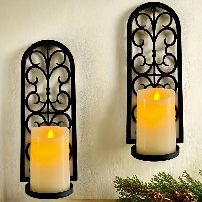 Pair of Iron Art Wall Hanging Candle Holders
