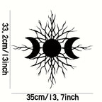 1pc Dark Triple Moon Metal Wall Art - Mystical Celestial Tree Design with Sun & Branches, Durable Indoor/Outdoor Wall Decor