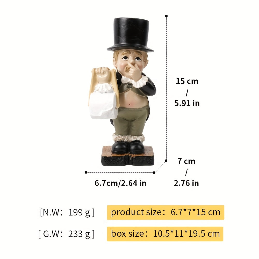 1pc Elegant Gentleman Tissue Holder Statue, Resin Cartoon Figurine, Versatile Indoor & Outdoor Decor, Creative Gift for Christmas, Halloween, Thanksgiving - No Electricity Needed