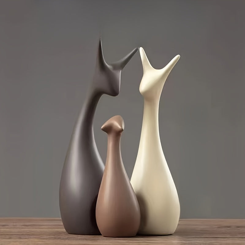 3pcs/set of ceramic deer statues, 3 deer per family, luxurious craftsmanship ornaments, family statues