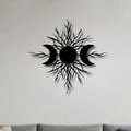 1pc Dark Triple Moon Metal Wall Art - Mystical Celestial Tree Design with Sun & Branches, Durable Indoor/Outdoor Wall Decor