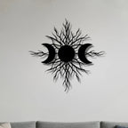 1pc Dark Triple Moon Metal Wall Art - Mystical Celestial Tree Design with Sun & Branches, Durable Indoor/Outdoor Wall Decor