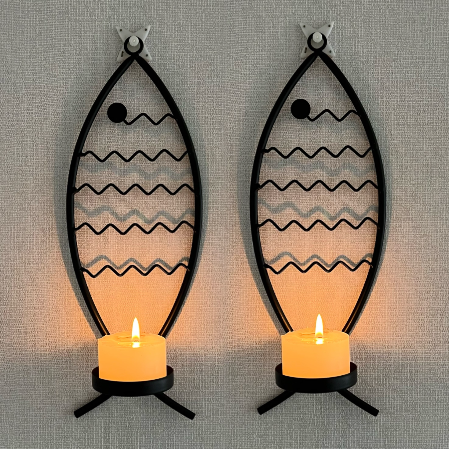 2pcs, Small Fish Animal Wall Hanging Vintage Distressed Candle Holder, Wax Stand, Wall Decor, Home Decor Ironwork Living Room Entrance Decoration Household Decorative Candlestick and Accessories Cute Wall-Mounted Candle Holder