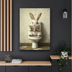 pc Wooden Framed Canvas Painting, Rabbit in The Toilet Reading Newspaper Painting, Wall Decoration Art, Suitable for Anniversary, Home And Living Room Decoration Painting