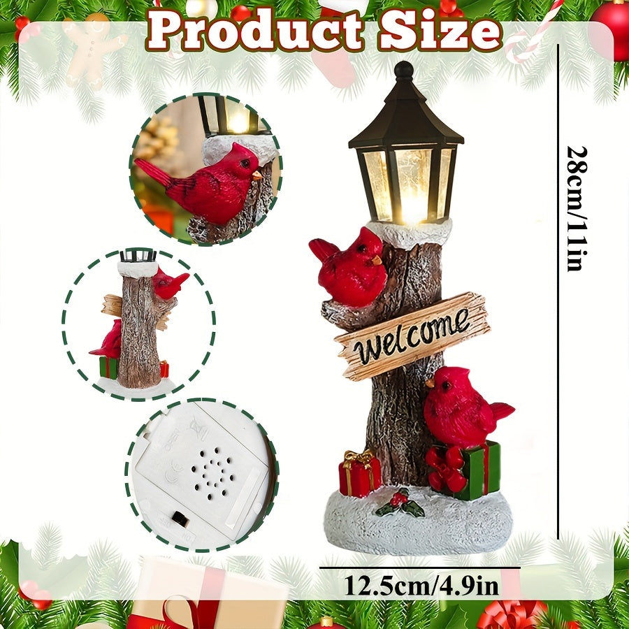 Red Cardinal Christmas Statues with LED Lights, Cozy Christmas Tabletop Figurine Winter Statue Decor, Glowing X-mas Decorations - Home Holiday Party Christmas Decorations