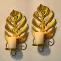 2pcs Golden Succulent Candle Holder, Retro Candle Holder, Plant Design, Wall Hanging, Suitable for Living Room, Patio, Bedroom, Stairs, Ideal for Christmas