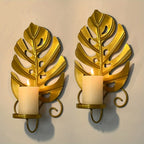 2pcs Golden Succulent Candle Holder, Retro Candle Holder, Plant Design, Wall Hanging, Suitable for Living Room, Patio, Bedroom, Stairs, Ideal for Christmas