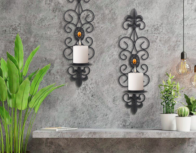 New Product Retro Wall Hanging Iron Art Diamond Inlay Candle Holder Wall Hanging Candle Holder * 2